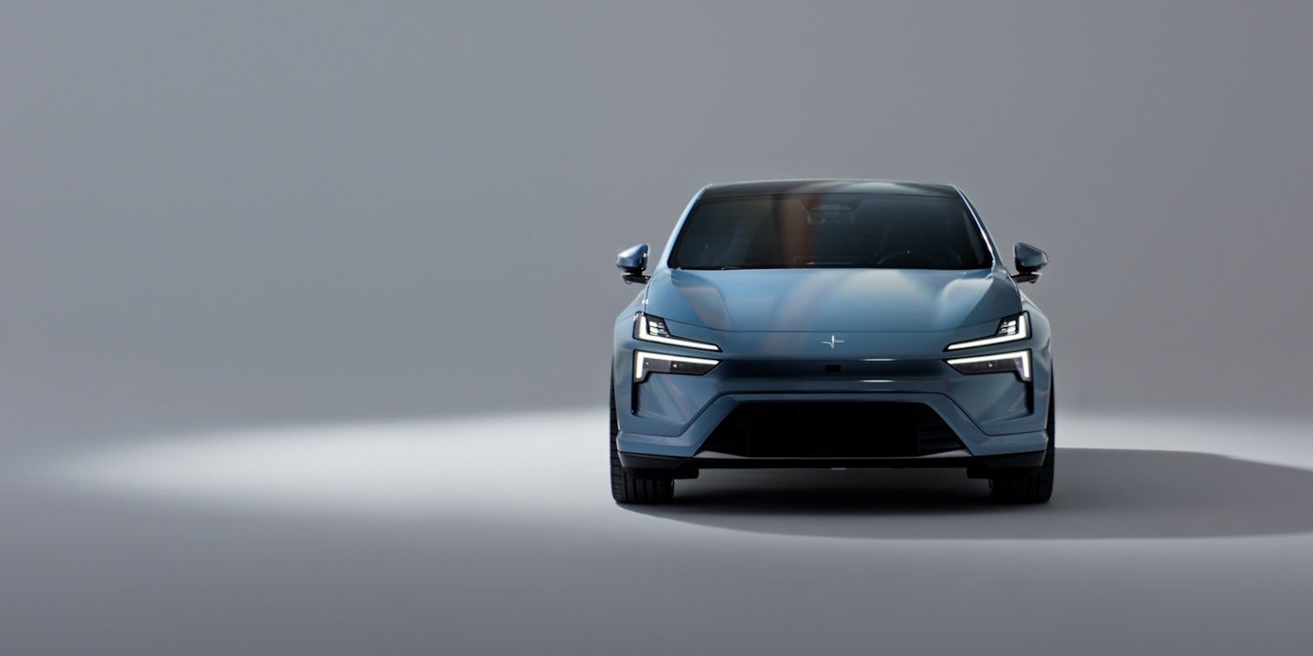 Polestar体彩168®极速电动魔车官方网站 4 in light blue colour with a glossy coating.